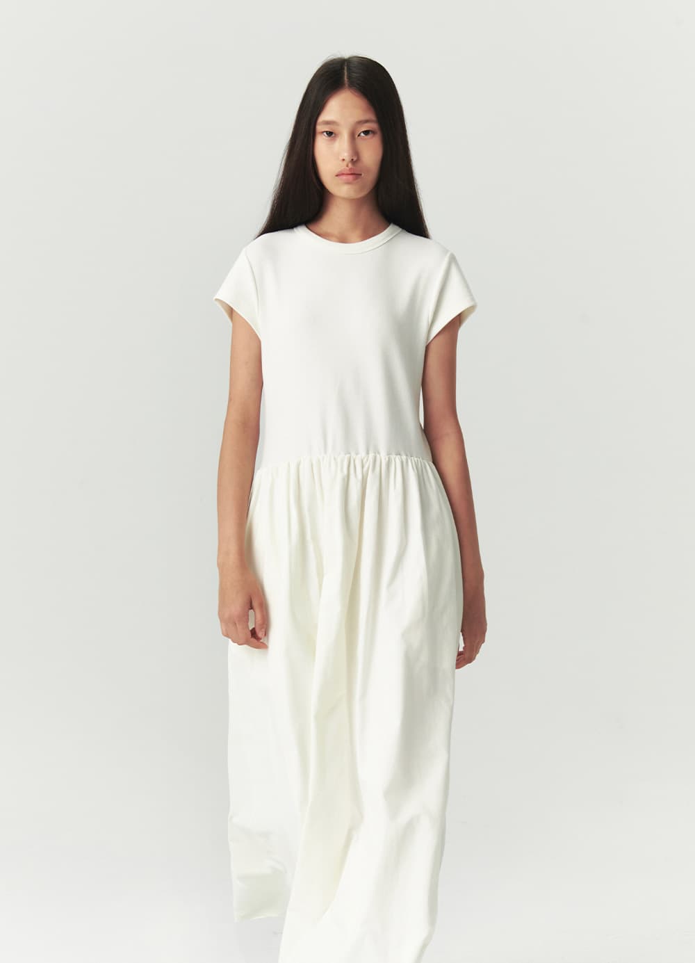 Layered Half-Sleeve Dress - Warm White