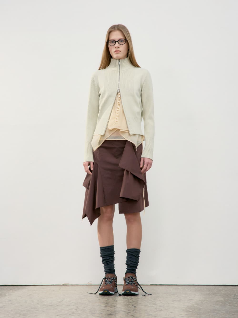 Unbalance Drape Mini Skirt_Brown