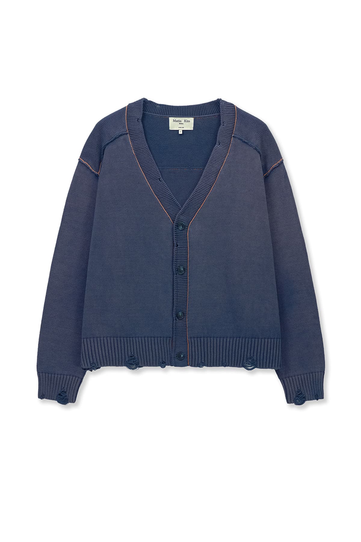 BACK LOGO LINE POINT KNIT CARDIGAN IN SMOKE BLUE