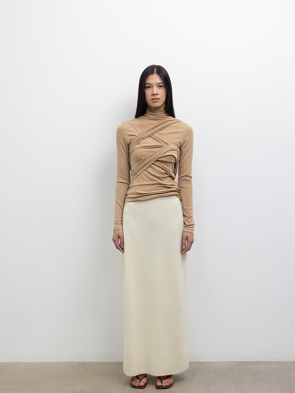STRING STRAIGHT KNIT SKIRT [IVORY]