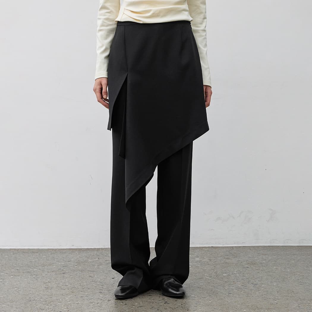 (PT-5700)TAUBE SKIRT LAYERED PANTS S