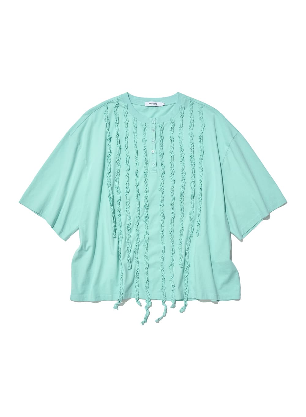 FRILL TRIM HENLEY NECK TEE_SKY
