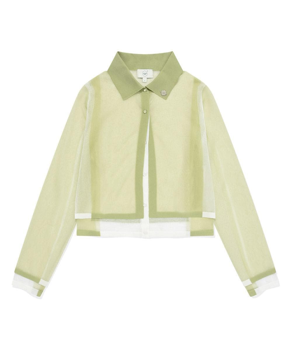 우먼 레이어드 카라 니트 가디건 Light Lime