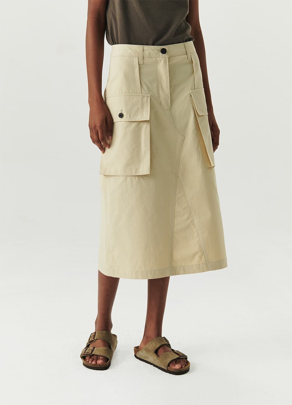 French Cotton Chino Skirt - Beige