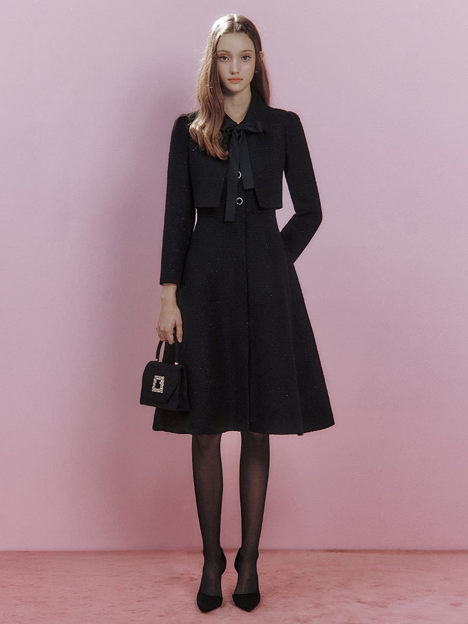 Ebony ribbon long coat dress