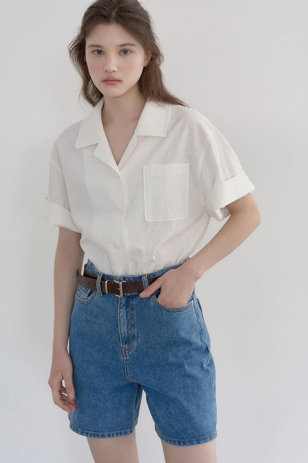 Vintage open collar blouse Jacquard [N6MBL02]