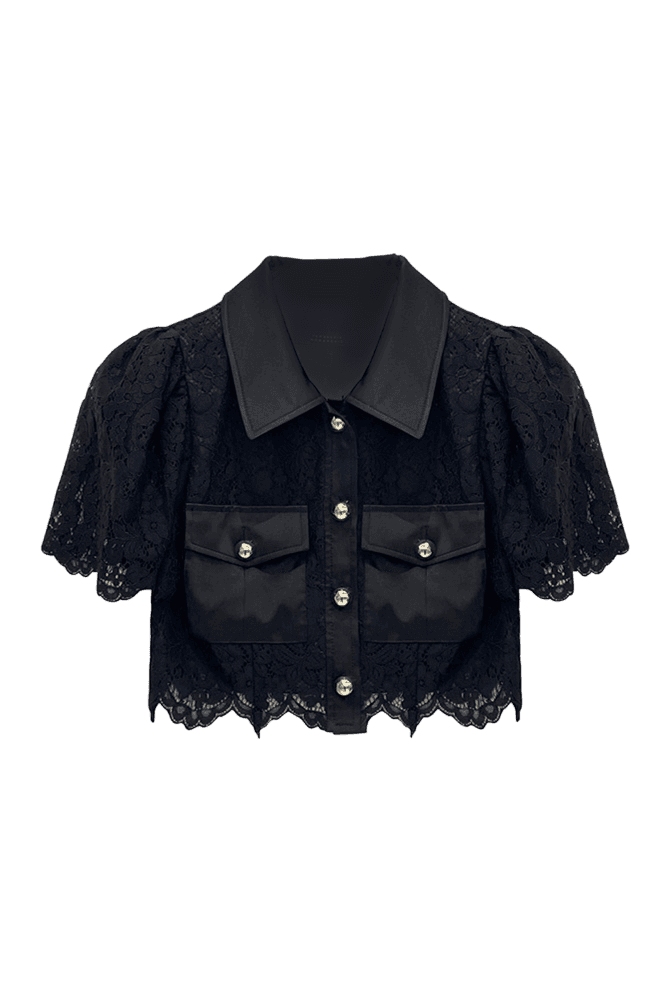 Lace Crop Blouse Jacket (Black)