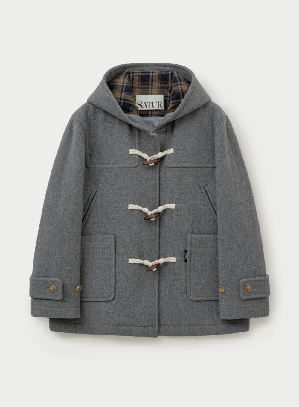 (W) Hood Wool Blend Duffle Half Coat - Gray