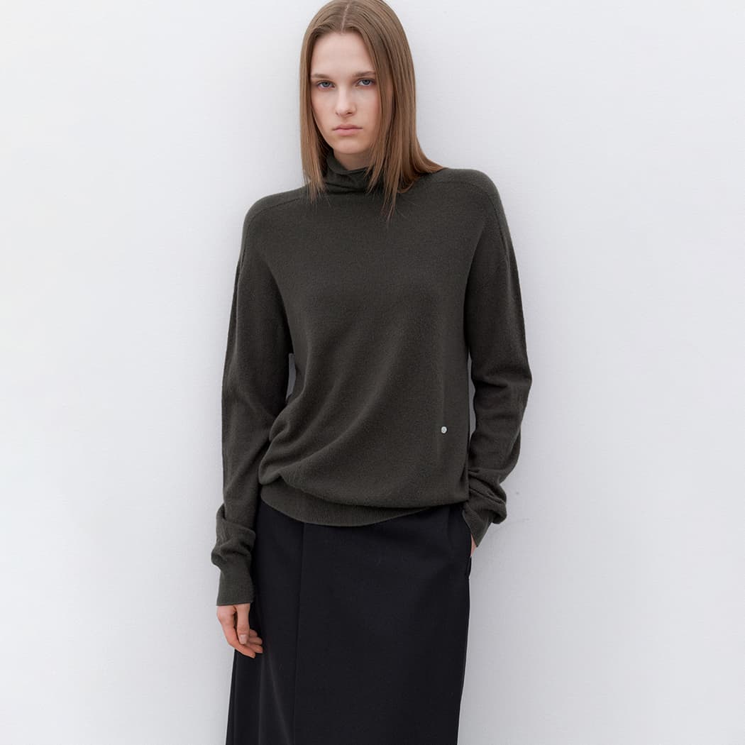 (T-7140)ESSENTIAL WHOLE GARMENT LOOSE FIT HIGH NECK KNIT