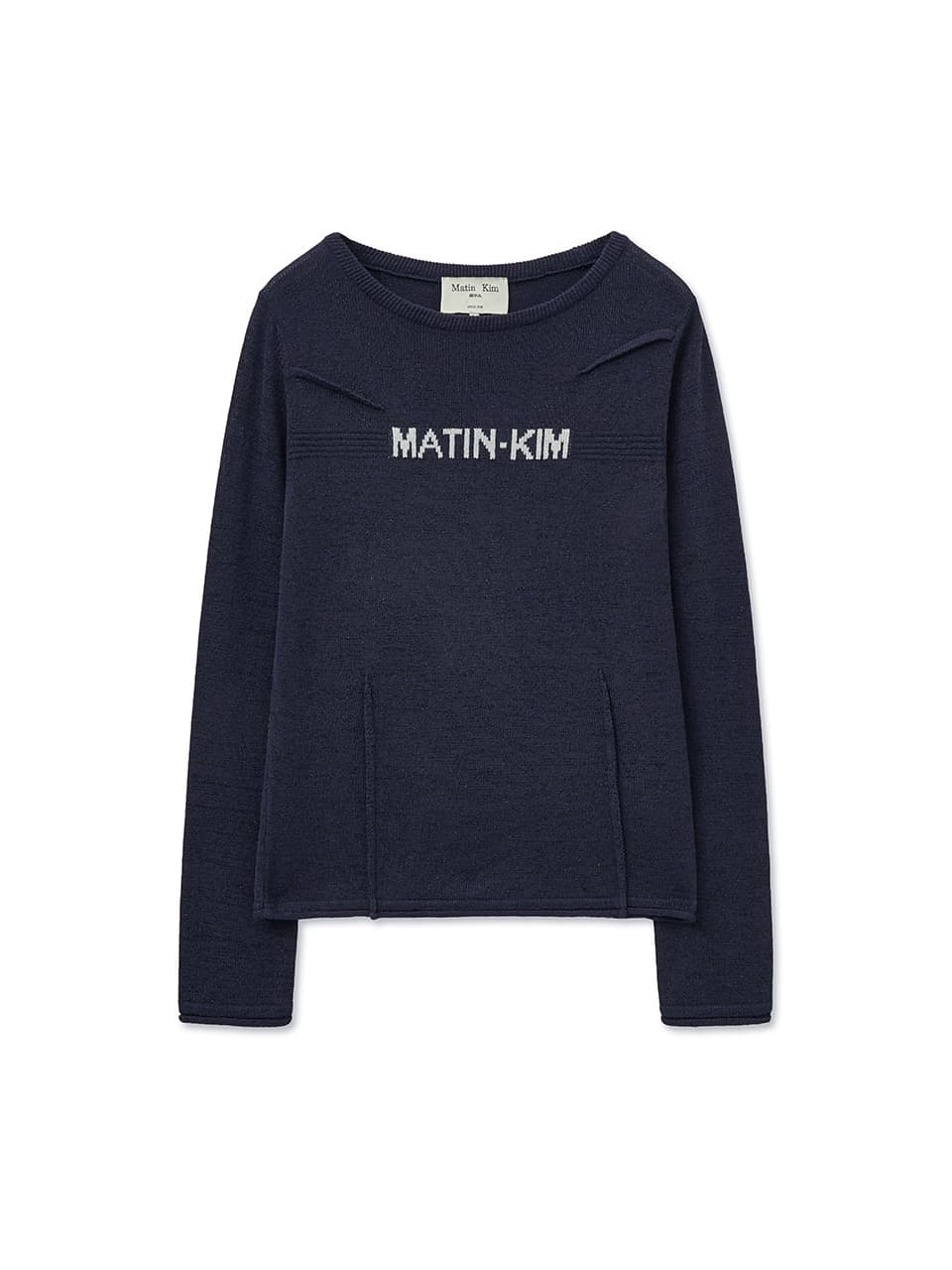GLITTER SLIM LOGO KNIT TOP IN NAVY