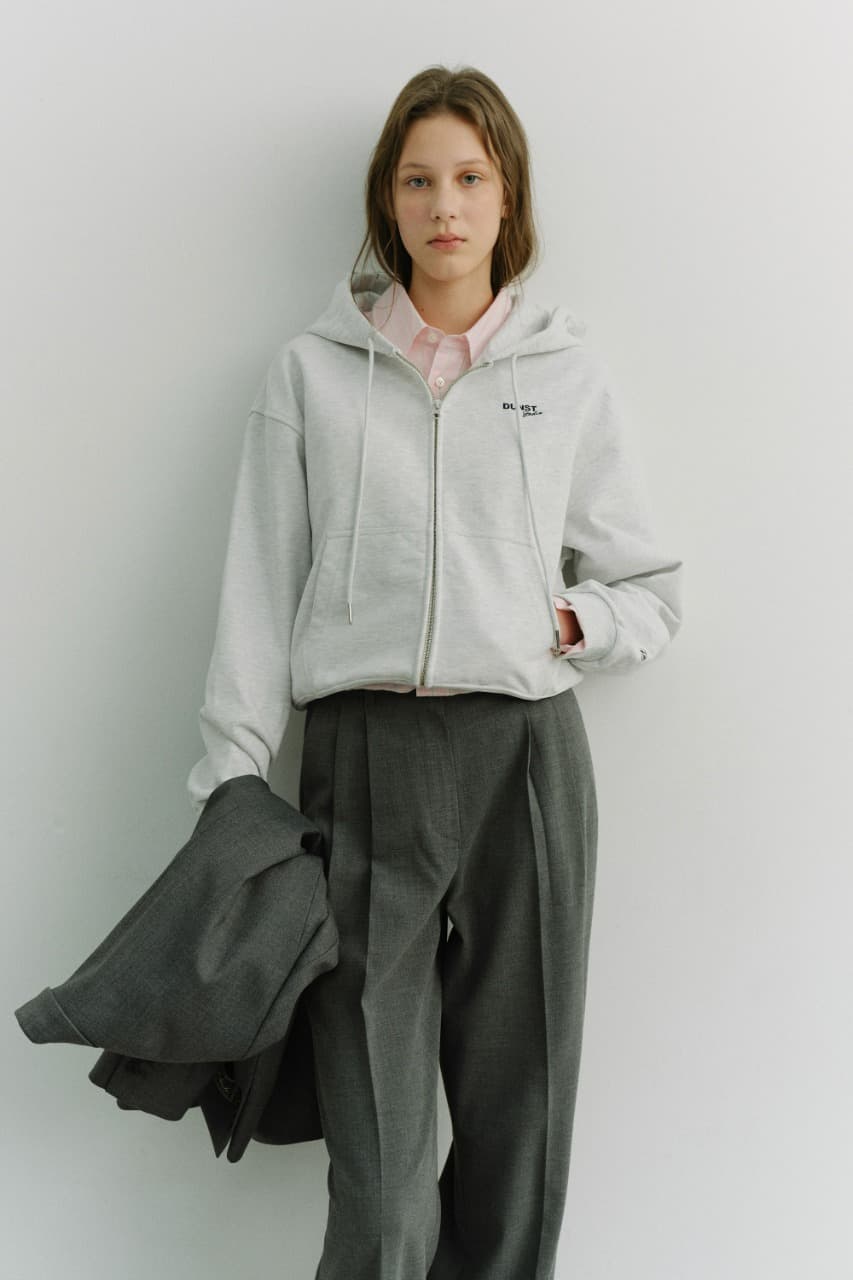 UNISEX CROPPED ZIP-UP HOODIE LIGHT MELANGE GREY_UDTS6A101G1