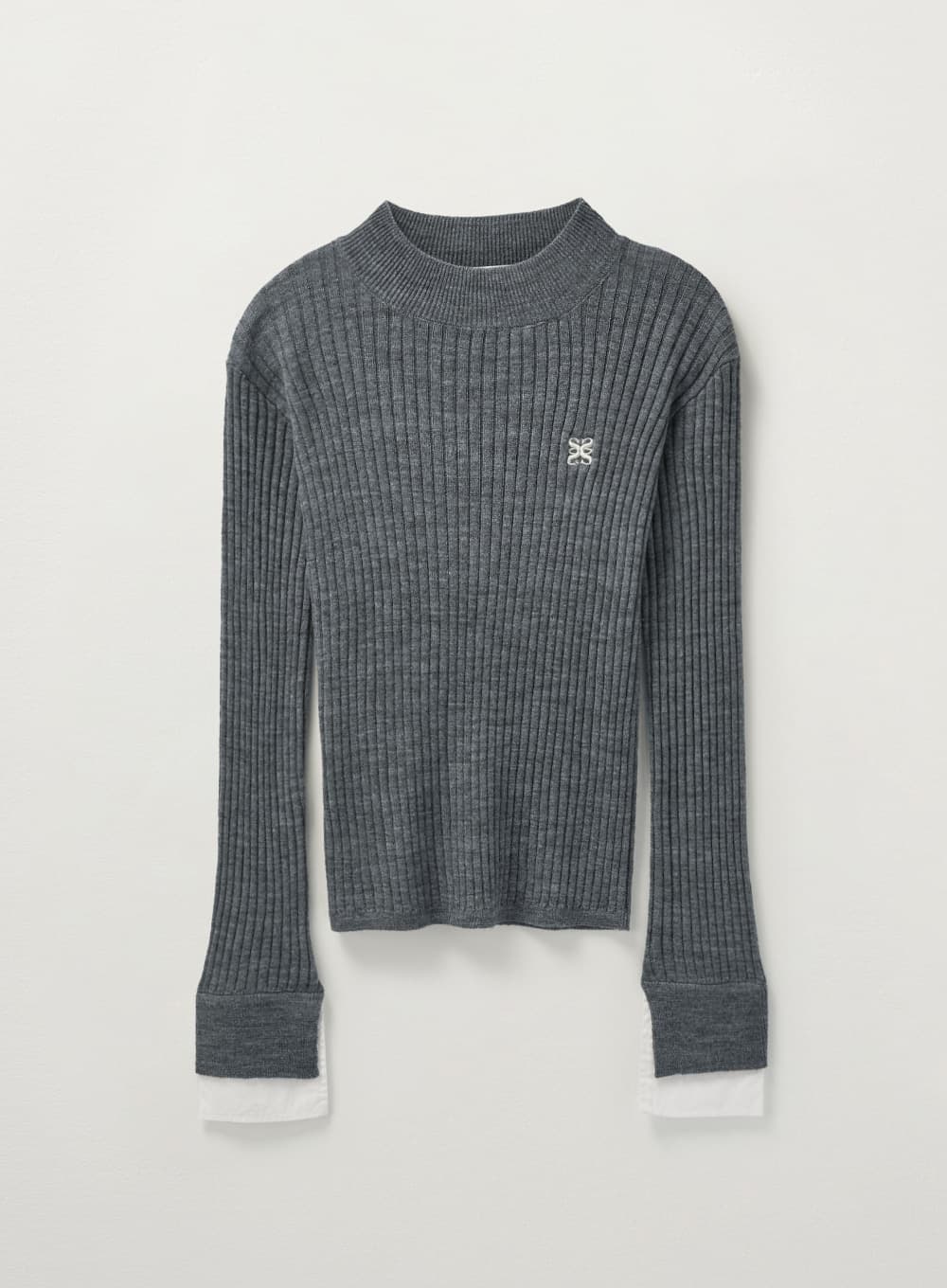 (W) Cuffs Mock Neck Knit - Melange Gray