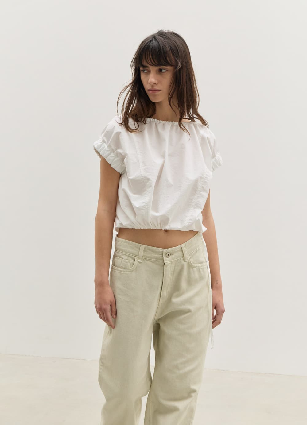 Crispy Volume Cropped Blouse - Off White