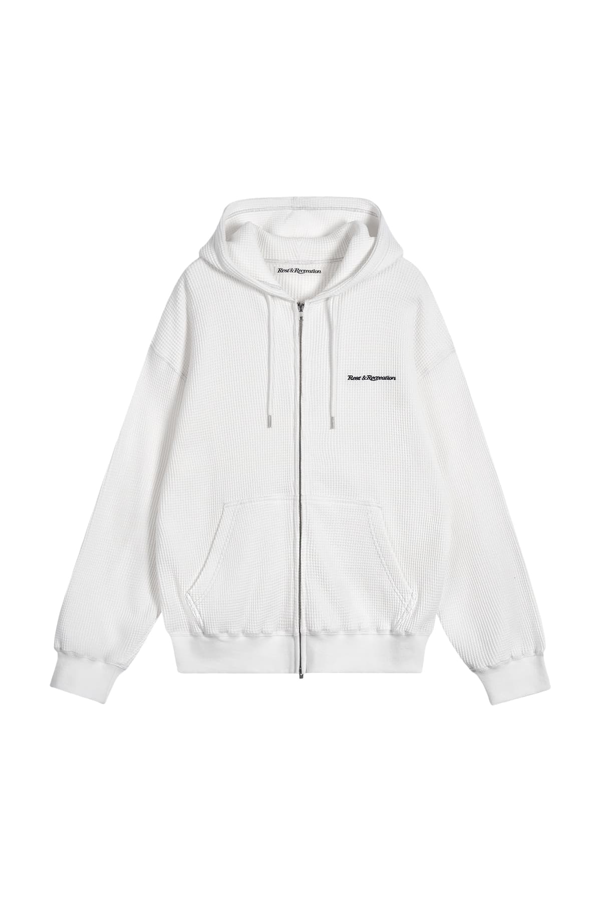 STITCH WAFFLE HOOD ZIP-UP - WHITE