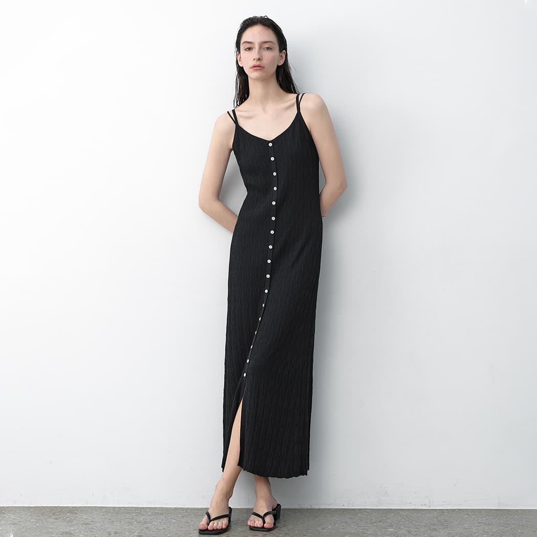 (Z-OP-6262)CLARE CREASE STRAP KNIT DRESS