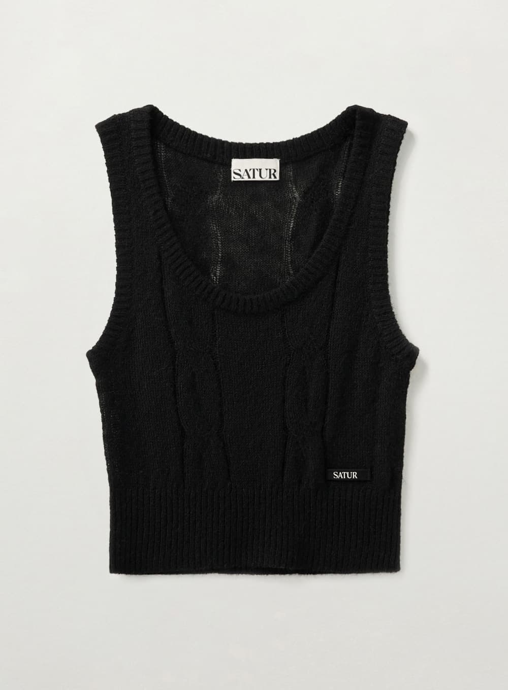(W) Mohair Crop Knit Vest - Black