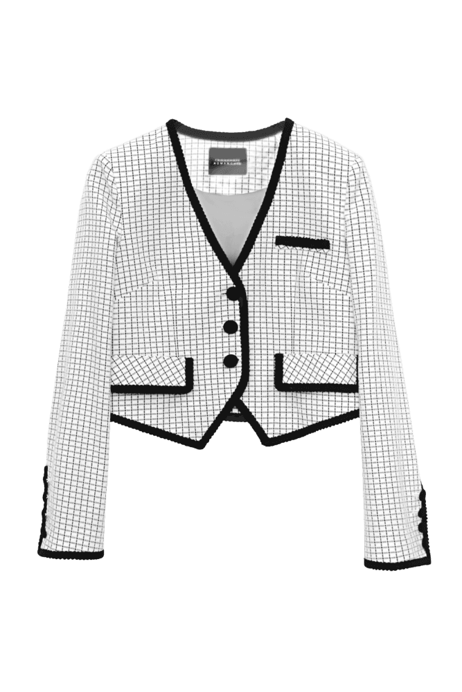 Check Trim Cropped Tweed Jacket (White) 김지은 착용