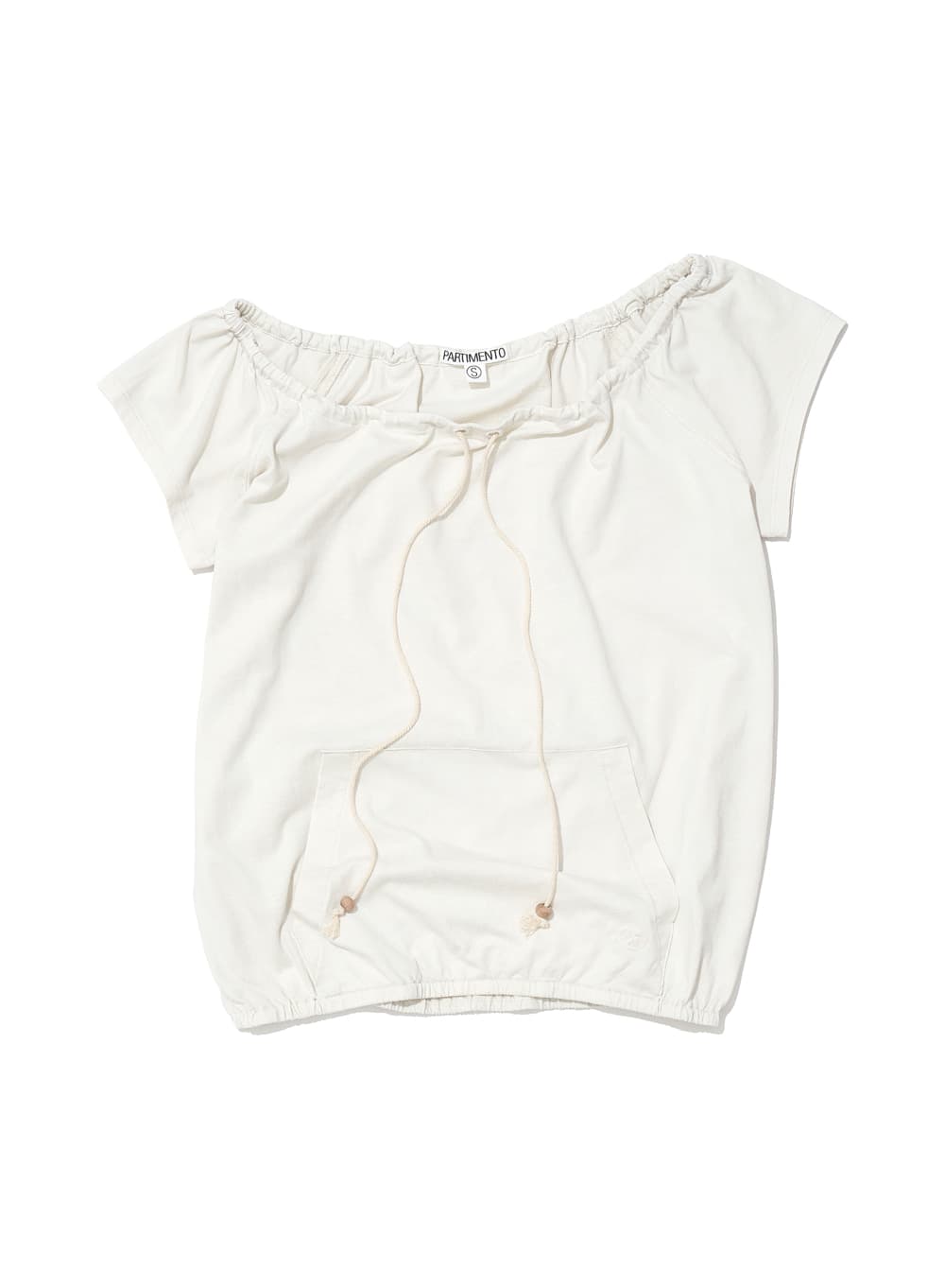 DRAWSTRING OFF-SHOULDER SHORT SLEEVE TEE_IVORY