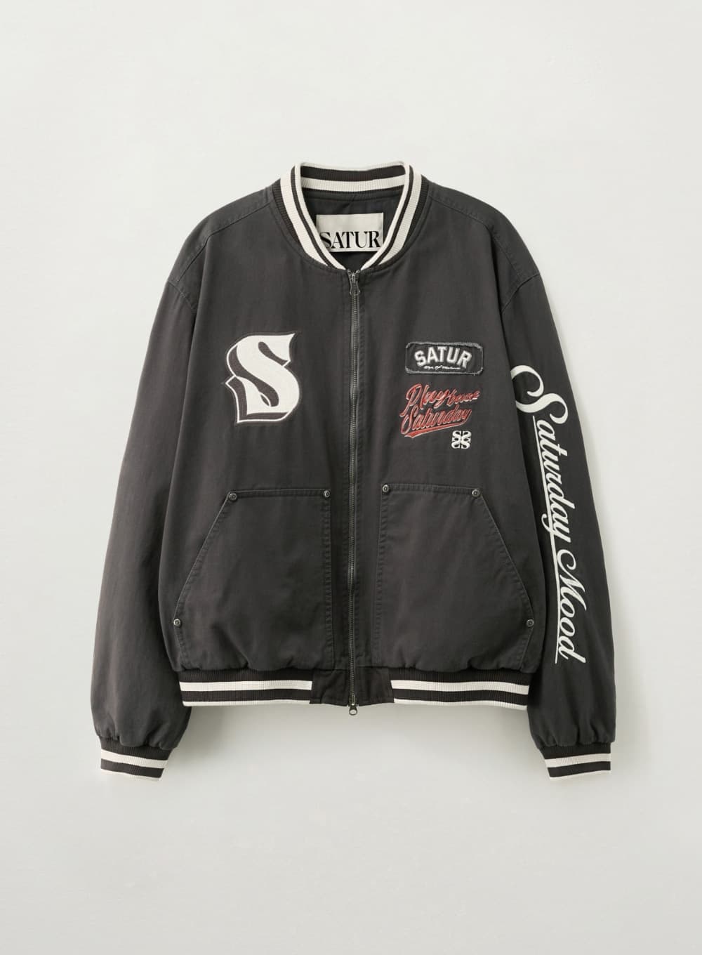 90s Playback Varsity Jacket - Gray