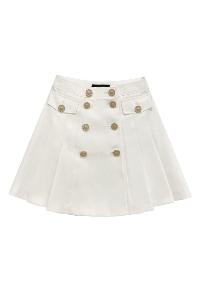 Gold Button Pleated Skirt (White)