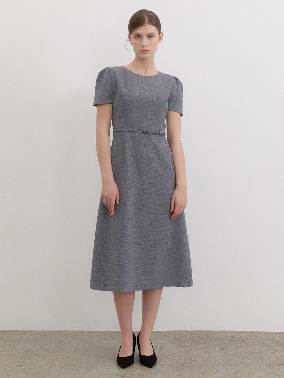 Basic Puff-Sleeve Flare Dress / Check(3Color)