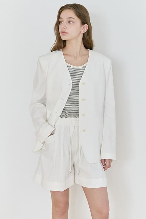 25N linen collarless minimal jacket [WH/ST]