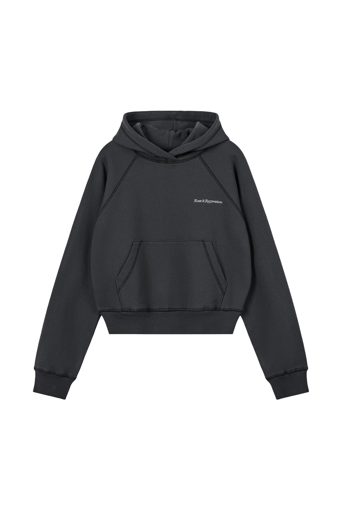ZIG ZAG STITCH CROPPED HOOD - CHARCOAL