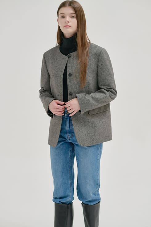24FN collarless wool long jacket [CHA]