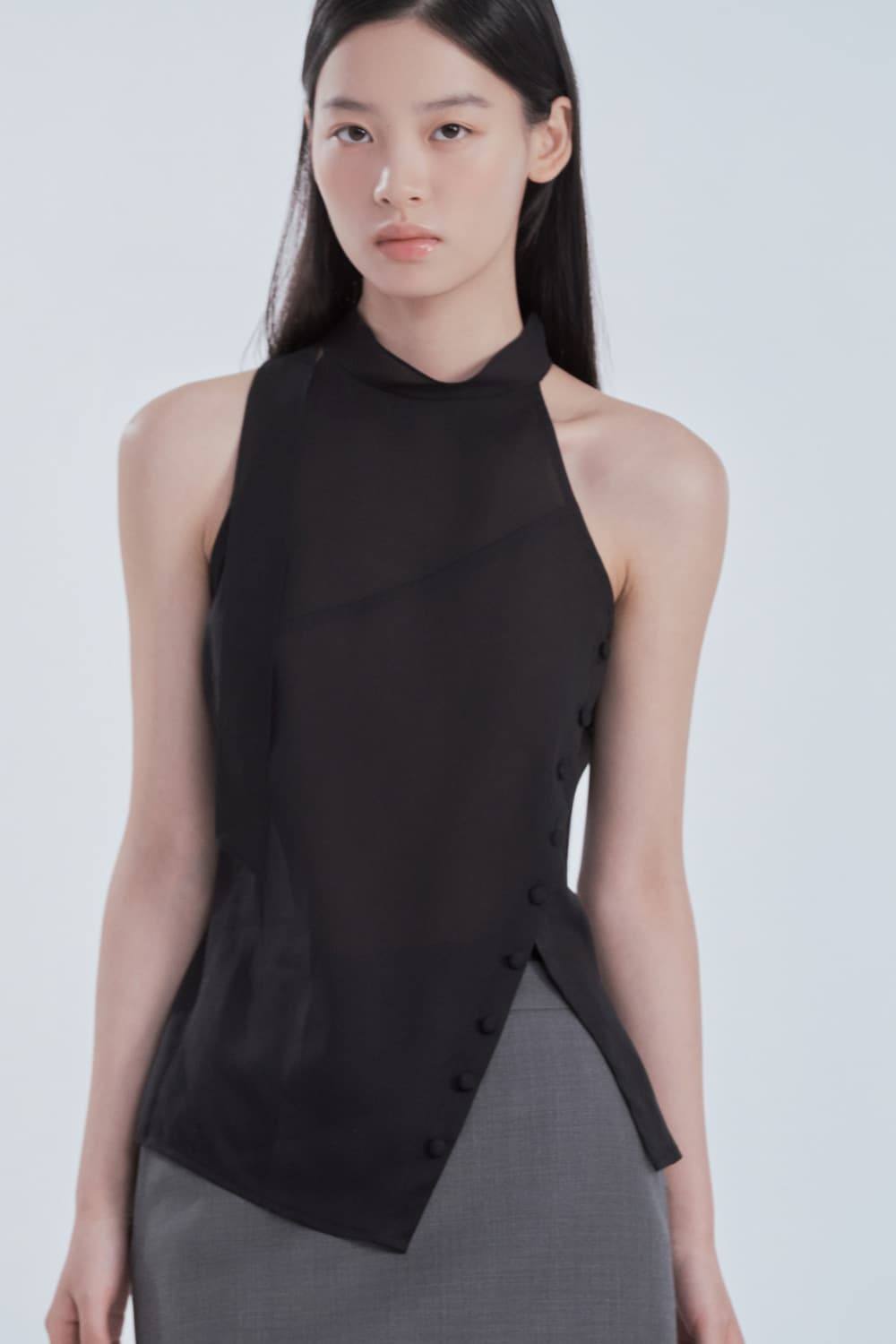 Asymmetric Scarf Halter Neck Blouse - Black