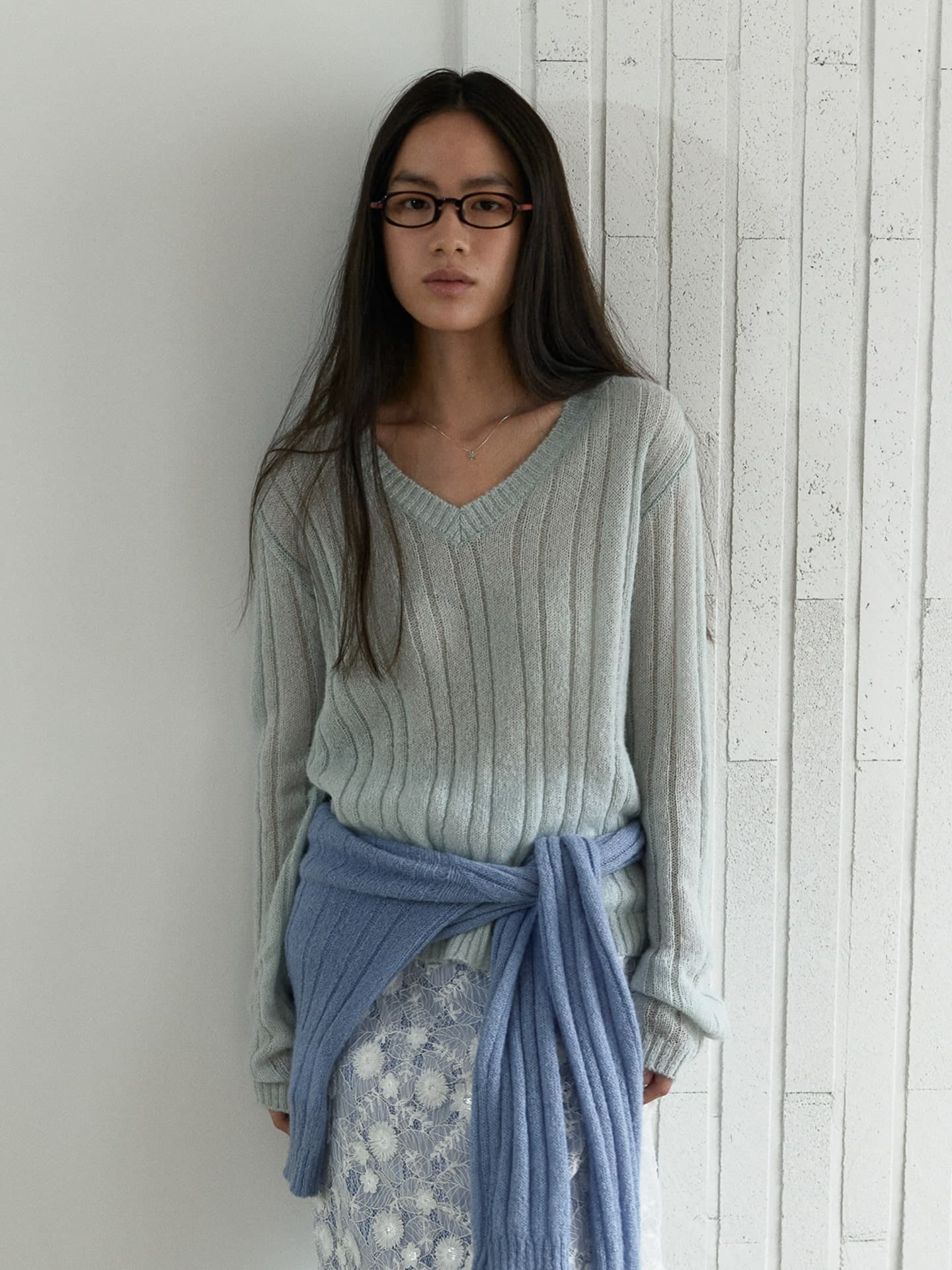 SHEER V-NECK KNIT_MINT