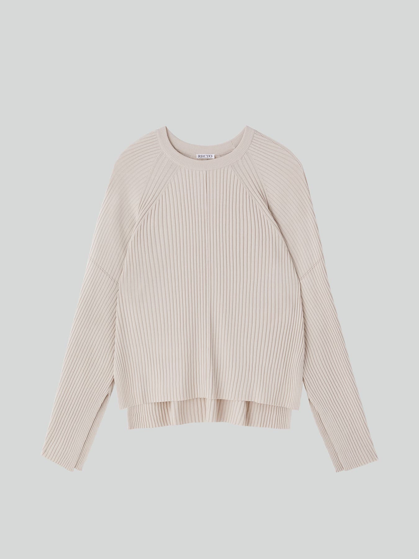 SLIT-CUFFS RIBBED KNIT TOP (LIGHT BEIGE)