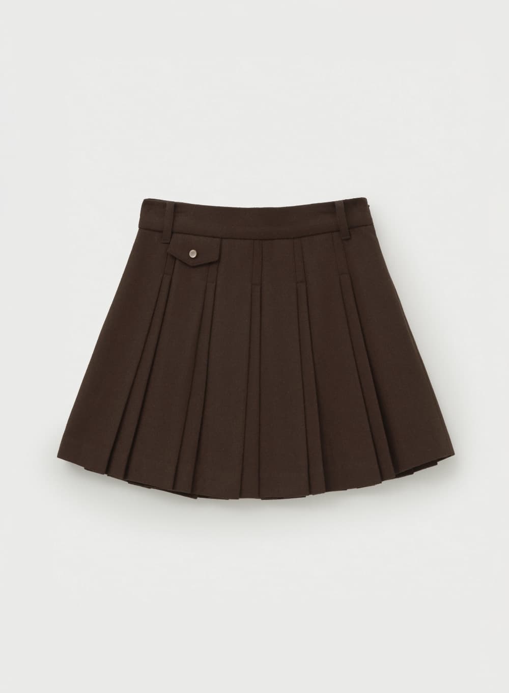 (W) Wool Blend Pleats Mini Skirt - Dark Brown
