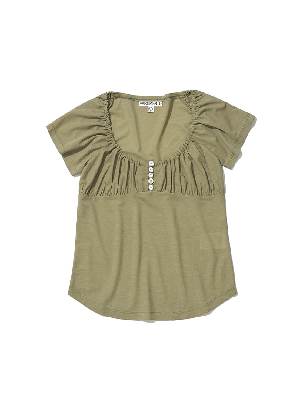 BUTTON-UP GATHERING TOP_LIGHT KHAKI