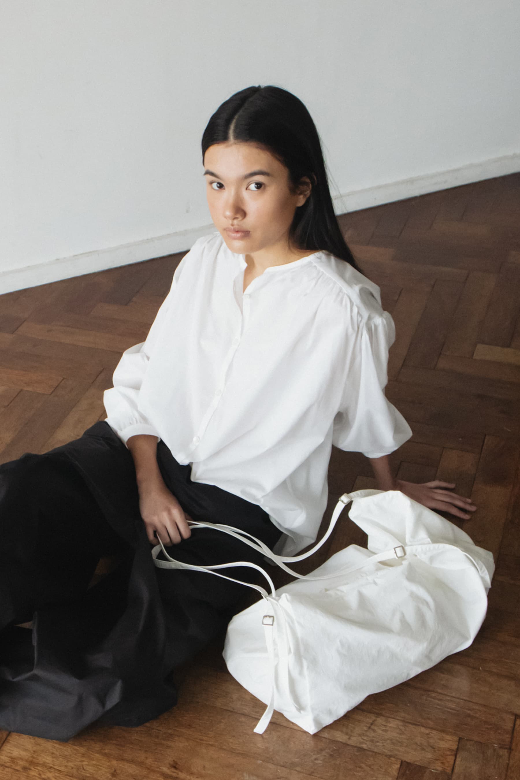 Shirring Button Blouse (White)