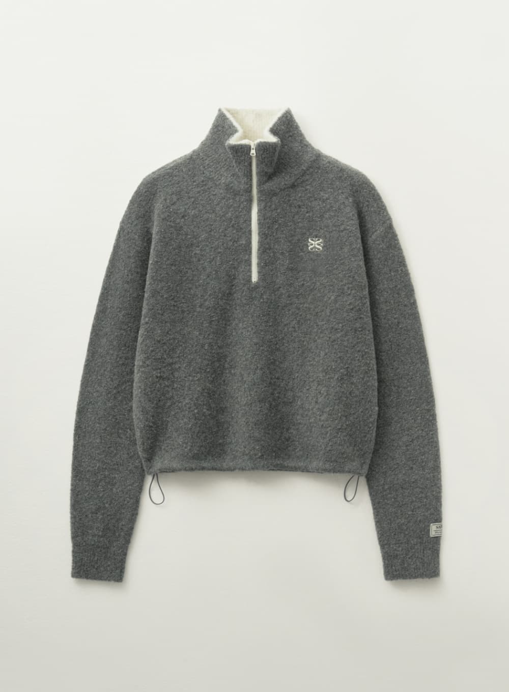 (W) Crop Half Neck Fleece Knit Zip-up - Gray