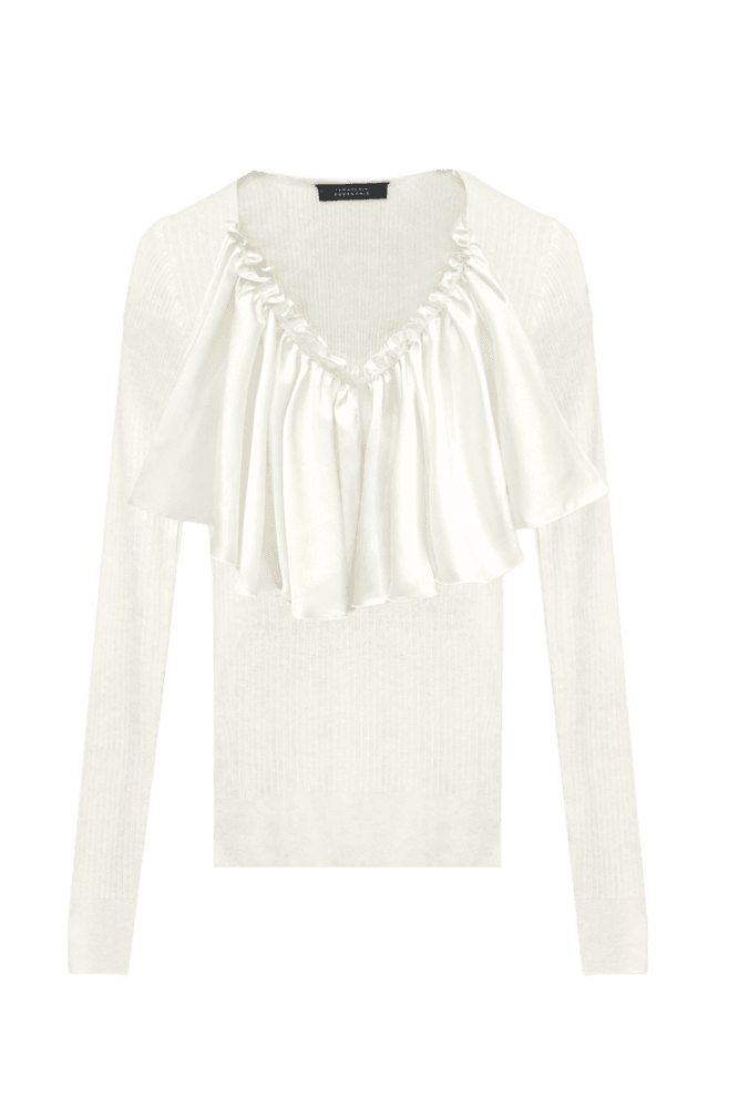 Silky Cascade Ruffle Knit Top (Ivory)