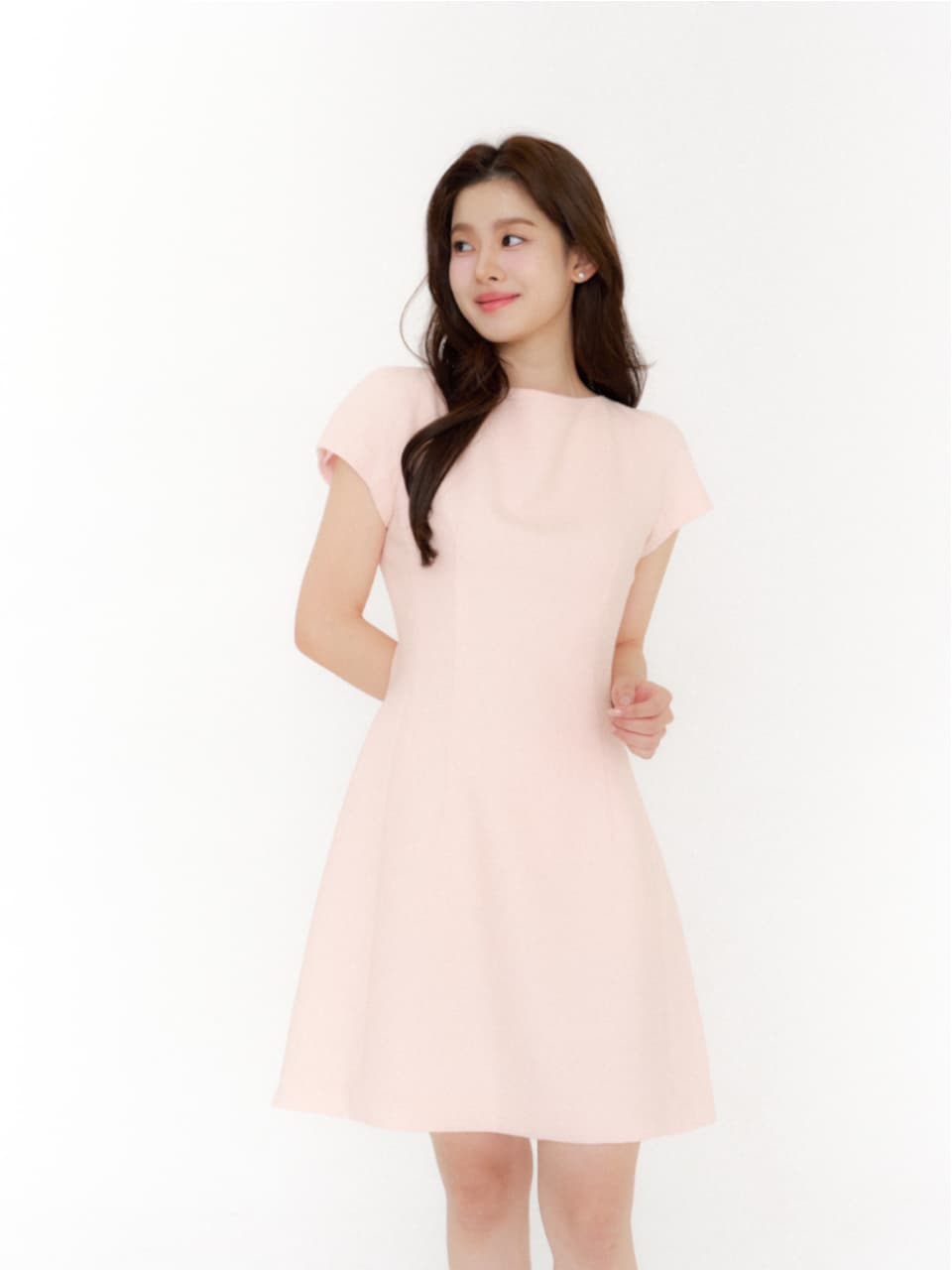 Cap-sleeve A-Line Mini-Dress/ Pink