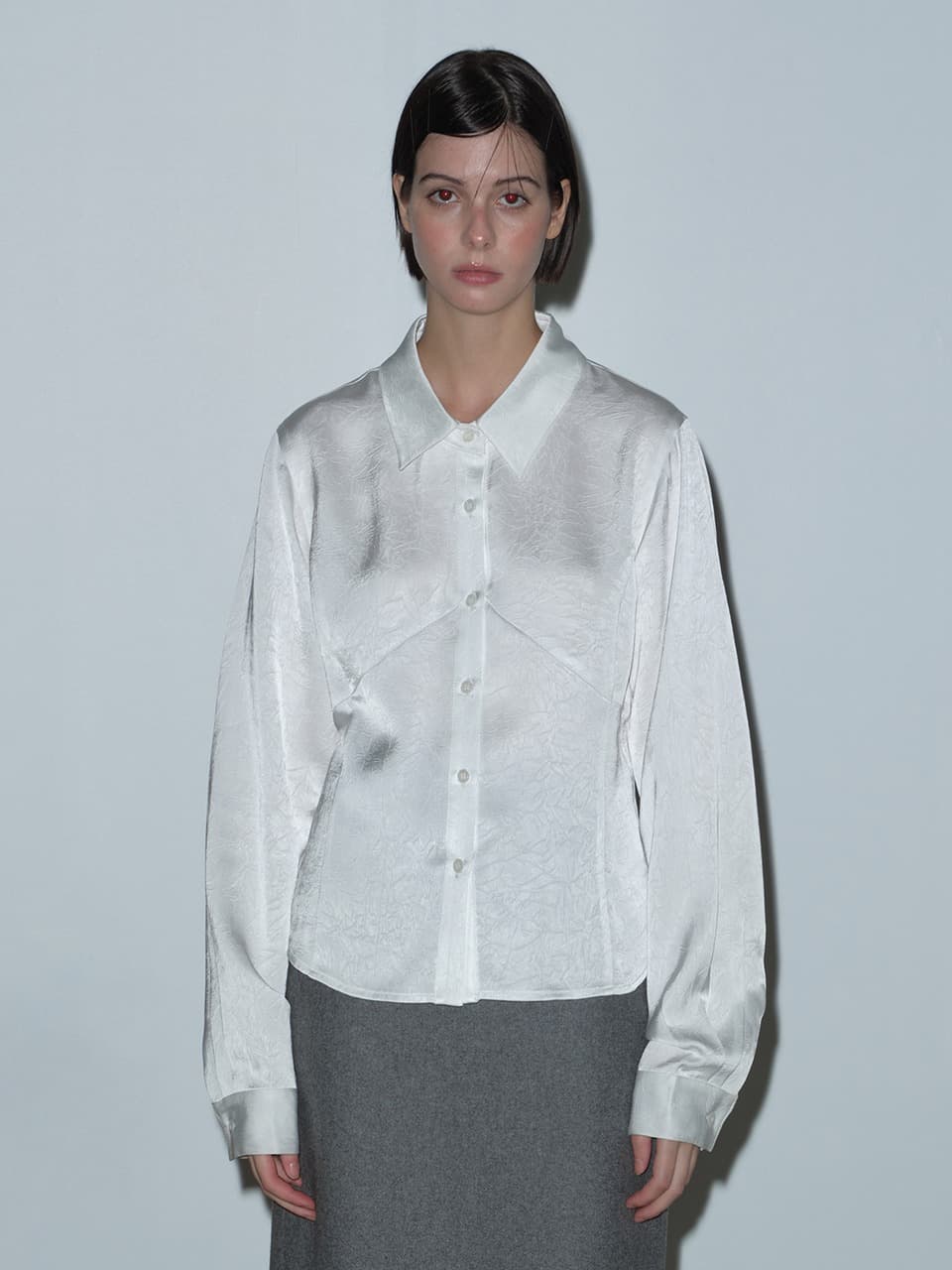 JACQUARD PANEL BLOUSE (WHITE)