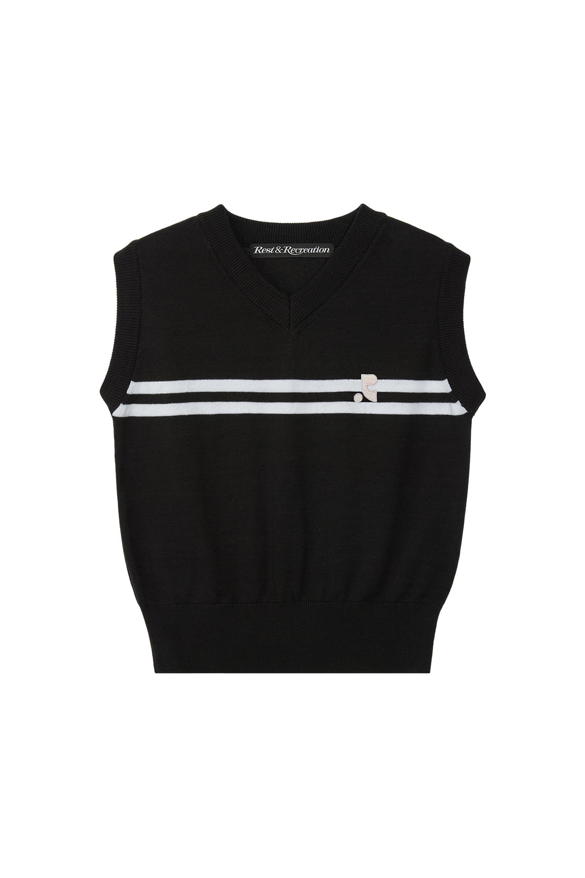 DOUBLE LINE KNIT VEST - BLACK