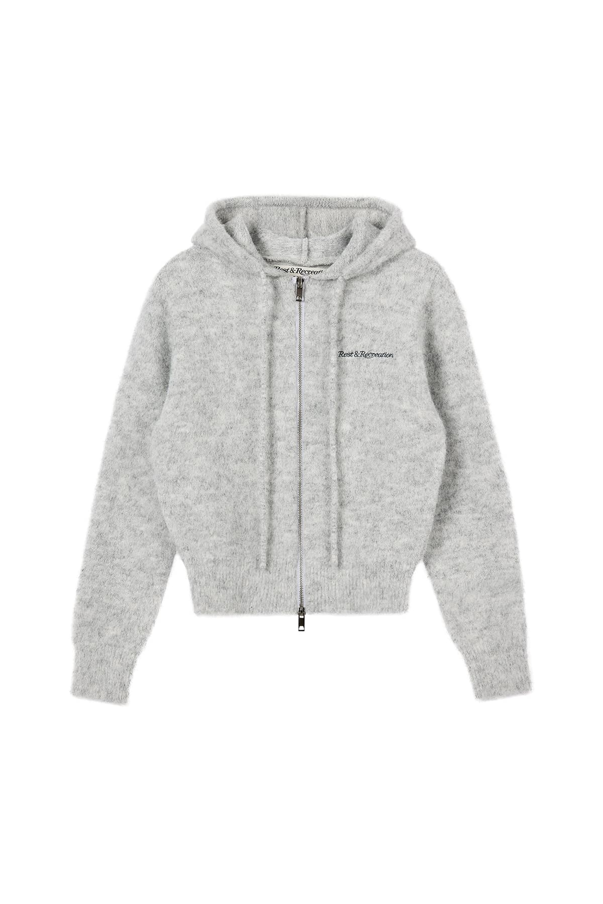 HAIRY KNIT HOOD ZIP-UP - LIGHT GREY