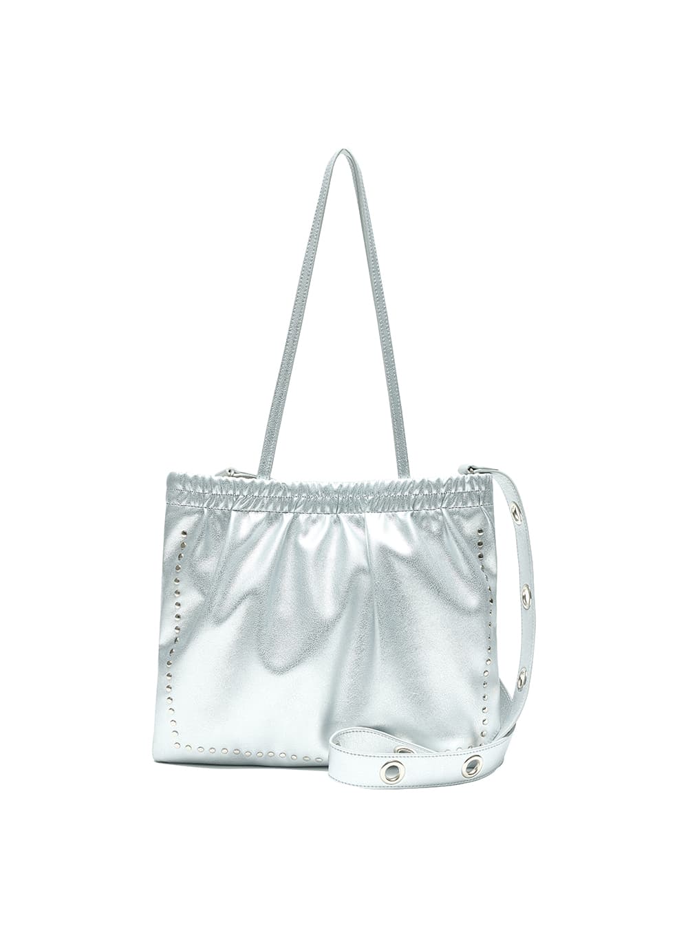 2WAY STUDED SHIRRING FLAT BAG_SILVER