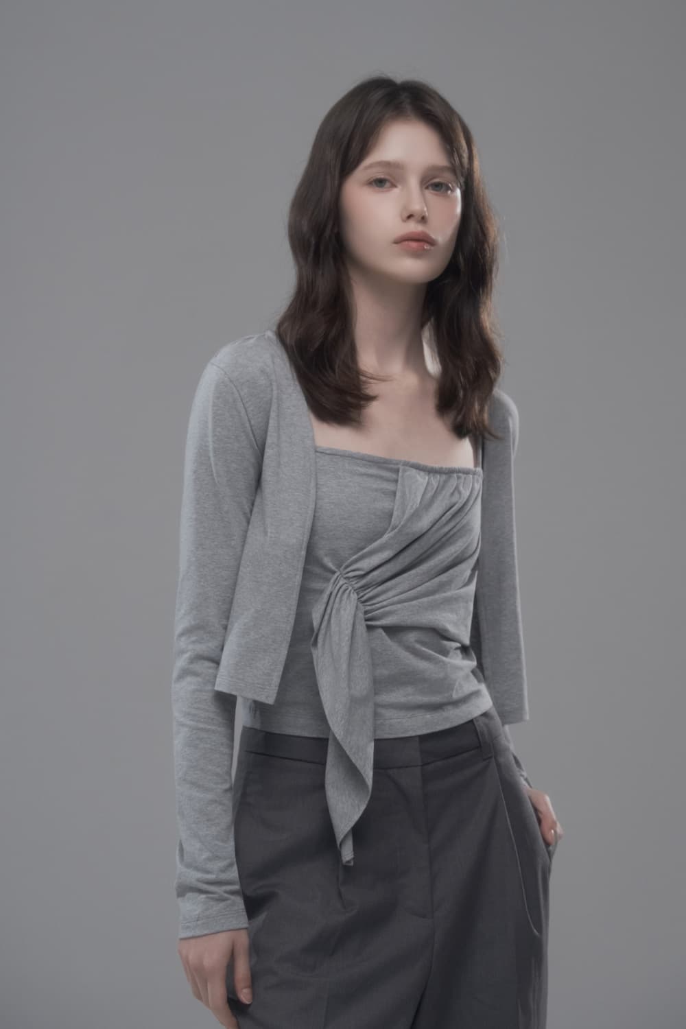 Nina Cardigan Top Set - Melange Grey