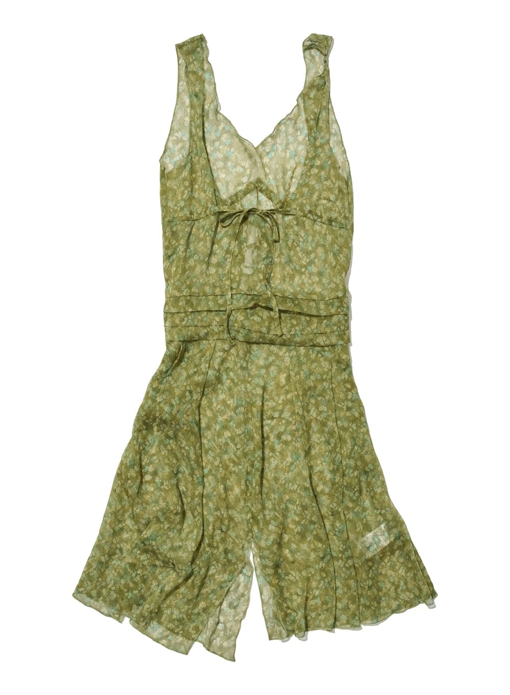 FLORAL PLEATED SHEER MIDI DRESS_GREEN