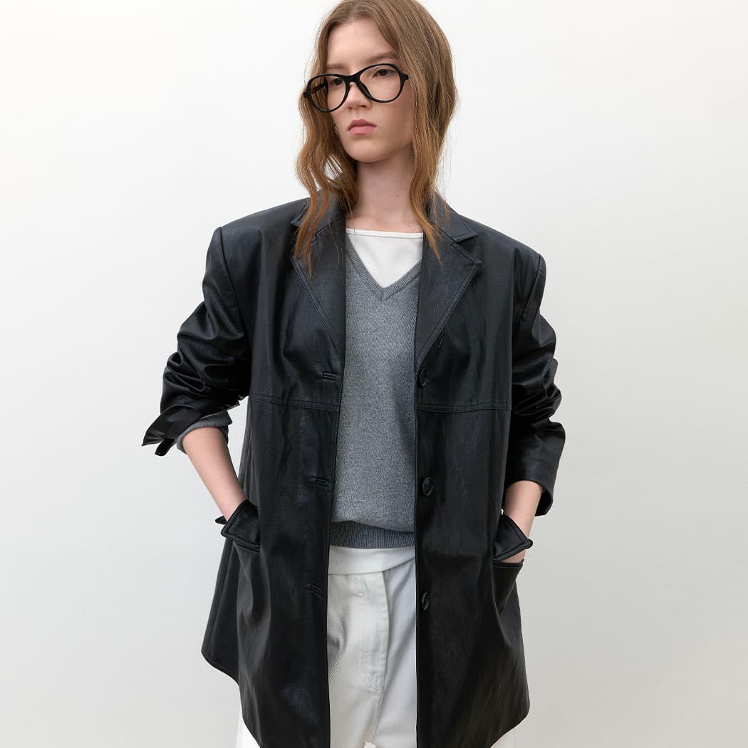 (Z-JK-3061)OVER FIT SINGLE LEATHER JACKET
