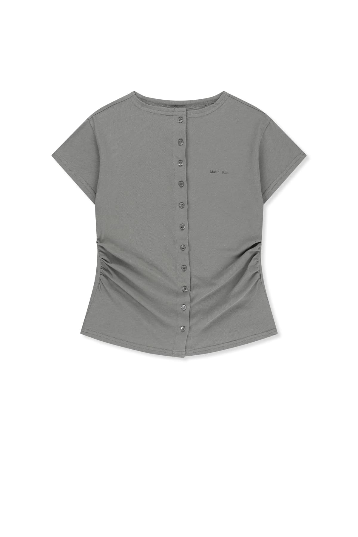SIDE SHIRRING BUTTON TOP IN GREY