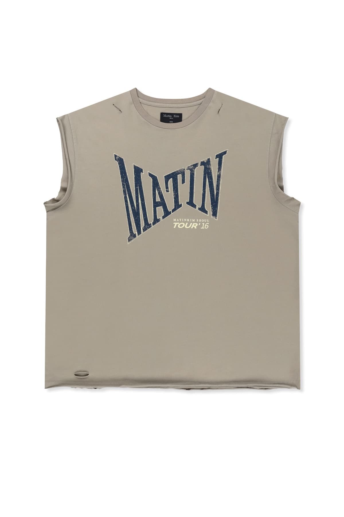 RAW EDGE CUT OUT SLEEVELESS TOP FOR MEN IN BEIGE