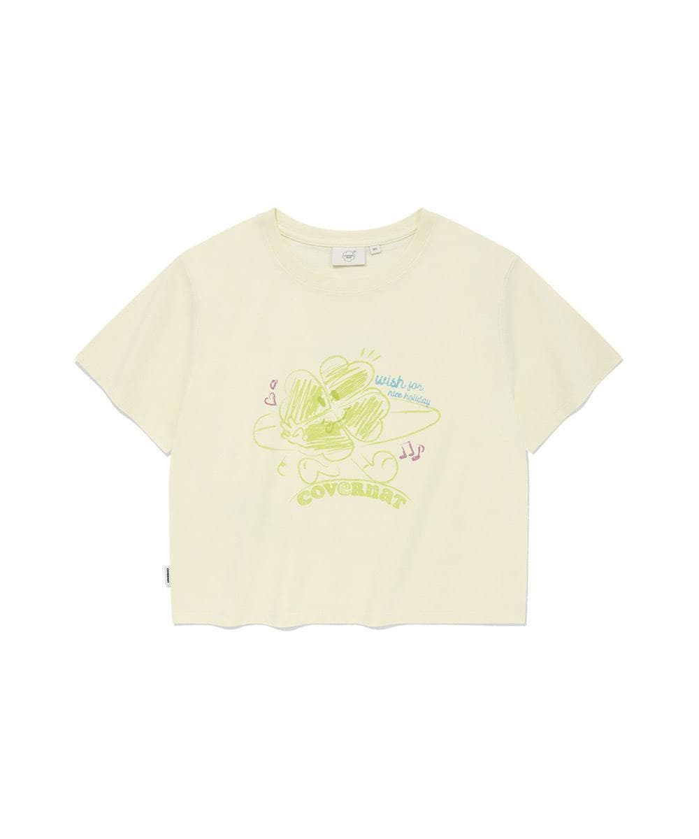우먼 두들 클로버하트 티셔츠 Light Lime
