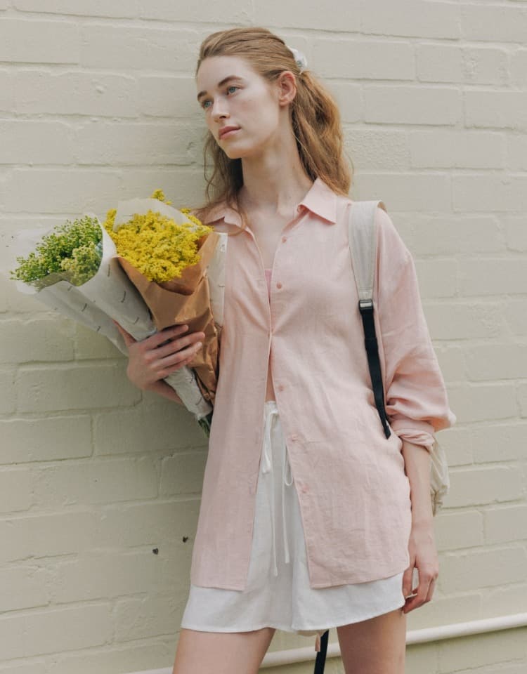 sheer linen shirts - pink