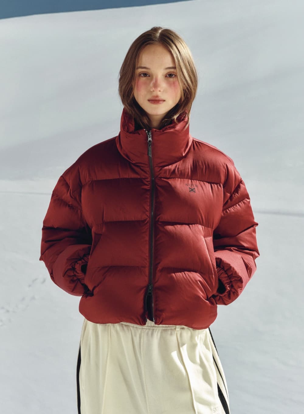 (W) Loren Crop Duck Down Padding - Burgundy