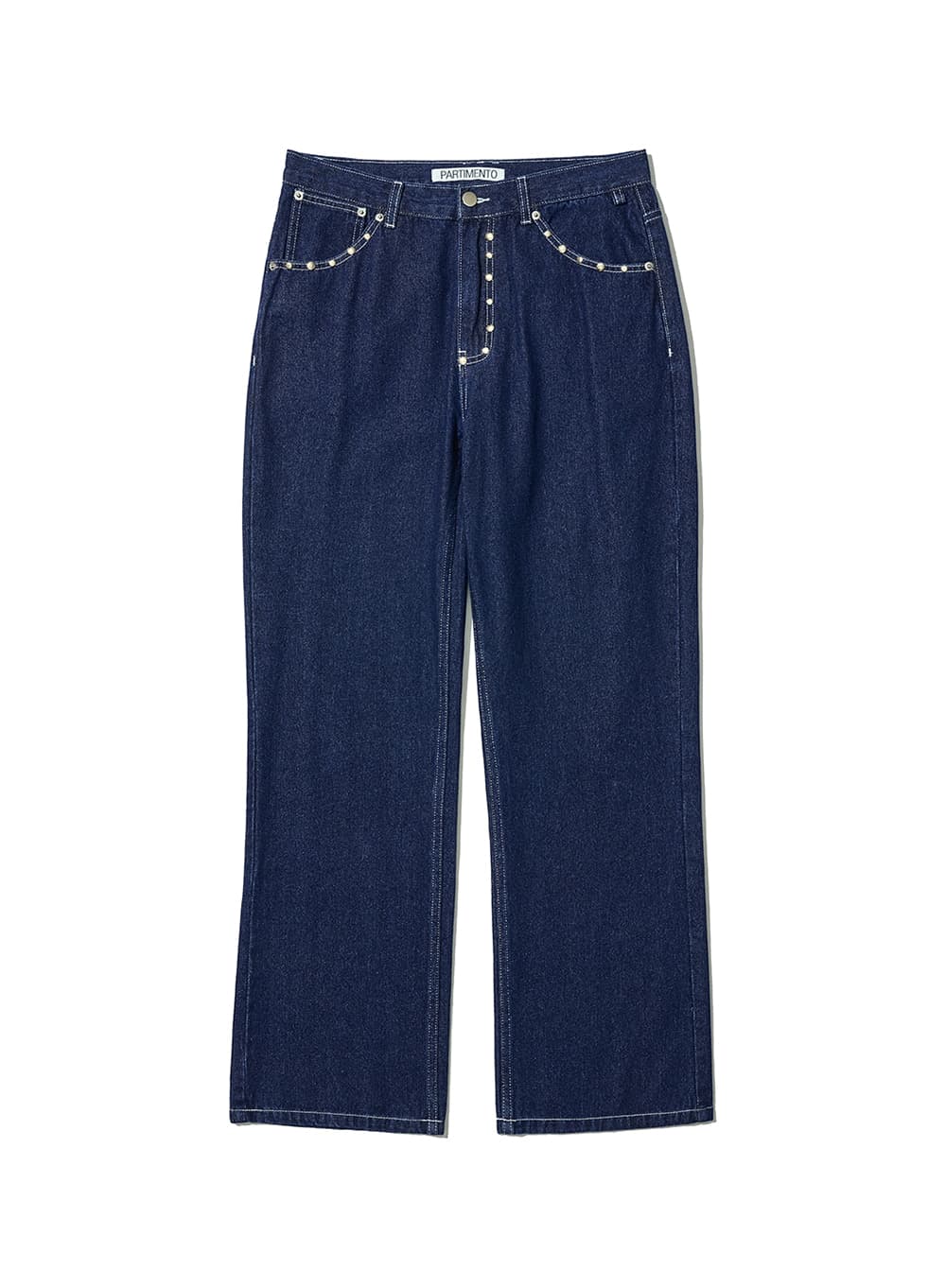 POCKET STUDDED POINTED JEANS_MID BLUE